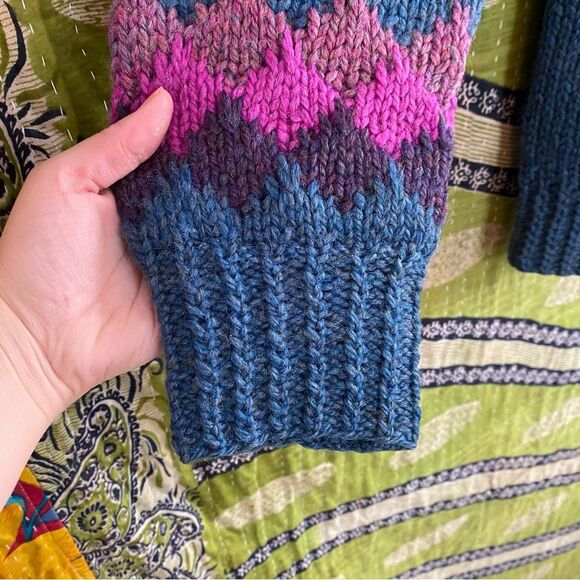 Vintage Danspin Sweater Market Wool Blue Fair Isle Pullover Sweater Size Medium - Picture 8 of 13